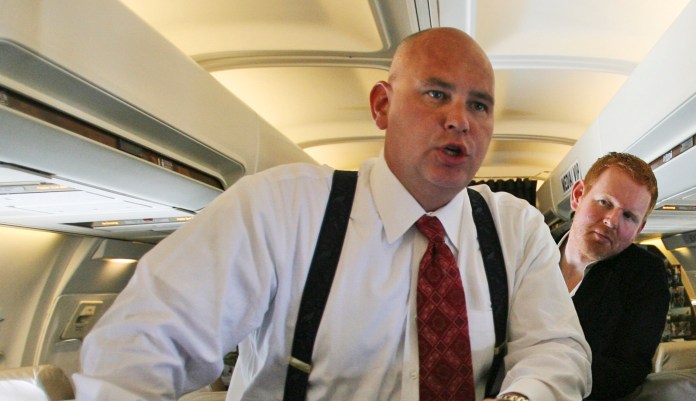 Steve Schmidt, an adviser to Republican presidential candidate Sen. John McCain, R-Ariz., speaks to reporters.