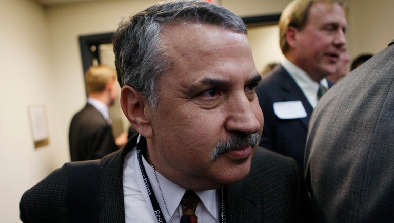 New York Times columnist Thomas Friedman arrives.