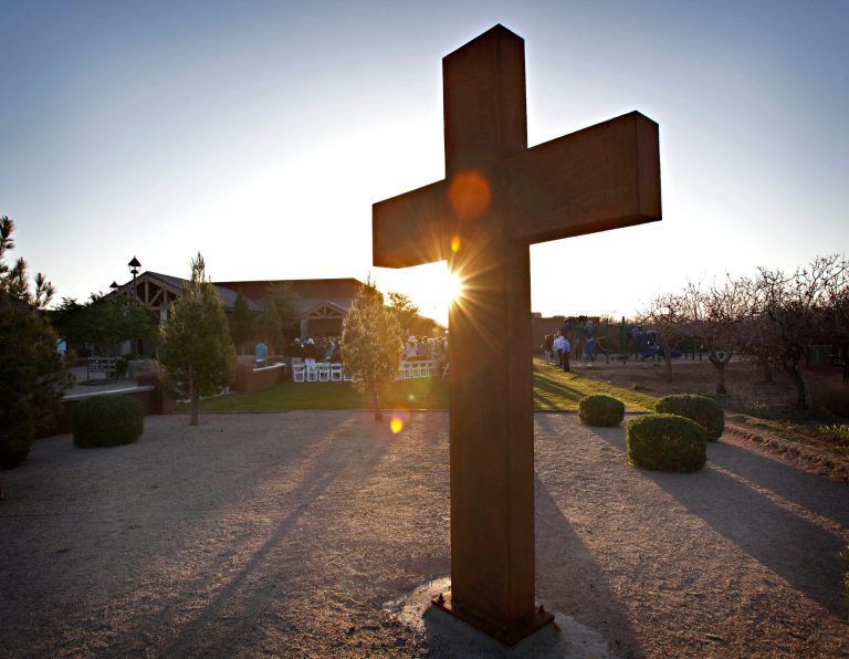 People gather at a church for an Easter sunrise service.