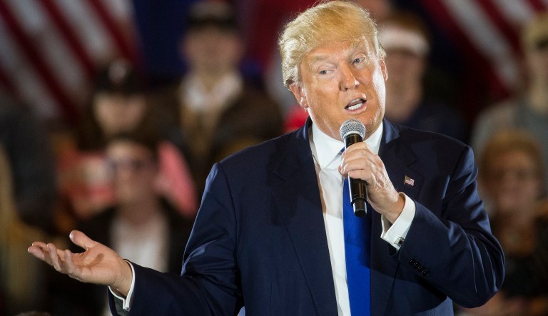 Donald Trump speaks during a stop in West Chester, Ohio.