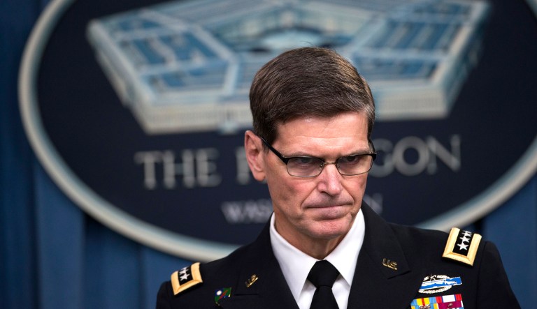 Army Gen. Joseph Votel, Commander of U.S. Central Command, briefs reporters at the Pentagon.