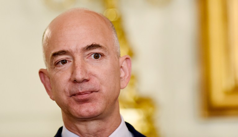 Jeff Bezos, the founder and CEO of Amazon.com, speaks in the State Dining Room of the White House in Washington, D.C.