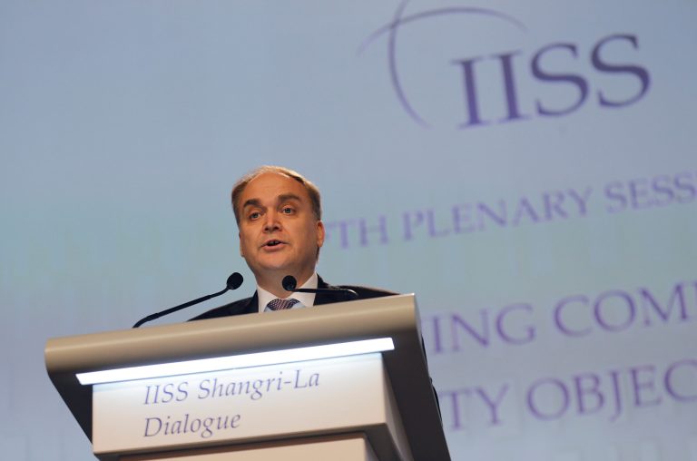 Russia's Deputy Defense Minister Anatoly Antonov, delivers his speech about "Pursuing Common Security Objectives" at the 15th International Institute for Strategic Studies Shangri-la Dialogue, or IISS, Asia Security Summit on Sunday, June 5, 2016, in Singapore.