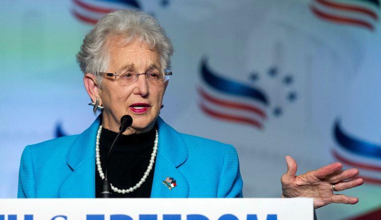 Rep. Virginia Foxx, R-N.C. addresses the Road to Majority Conference in Washington, Friday, June 10, 2016. 
