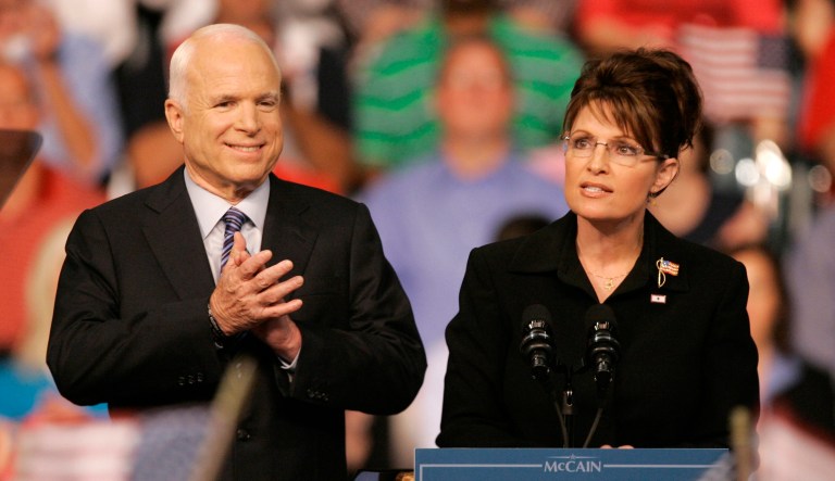 Republican Alaska Gov. Sarah Palin delivers a speech as Republican presidential candidate Sen. John McCain, R-Ariz., introduces her as his vice presidential running mate. 