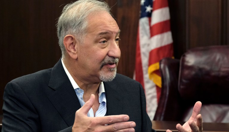 Singer Chris Brown's attorney Mark Geragos talks to the media during a news conference on Friday, Sept. 2, 2016, in downtown Los Angeles. Geragos insisted that no guns or drugs were found in the singer's home when it was searched by police in response to a report he pointed a gun at a woman.