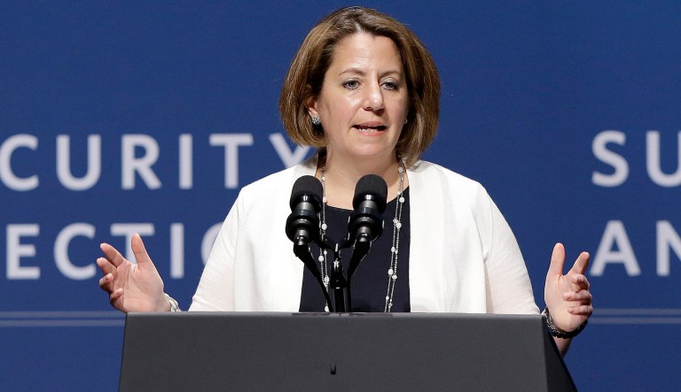 In this Feb. 13, 2015 file photo, Assistant to the President for Homeland Security and Counterterrorism Lisa Monaco speaks at the White House Summit on Cybersecurity and Consumer Protection in Stanford, Calif.