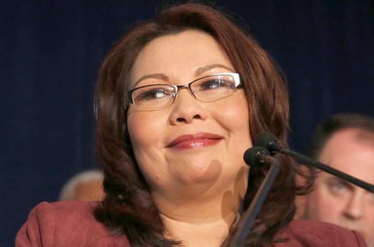 Sen.-elect Tammy Duckworth, D-Ill., smiles as she celebrates her win over incumbent Sen. Mark Kirk, during her election night party Tuesday, Nov. 8, 2016, in Chicago. 
