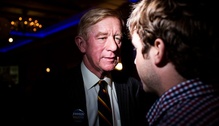 Libertarian vice presidential candidate Bill Weld speaks to supporters at his election night party Tuesday, Nov. 8, 2016 in Albuquerque, N.M.