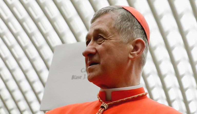 Cardinal Blase Cupich, archbishop of Chicago, participates in a meeting.