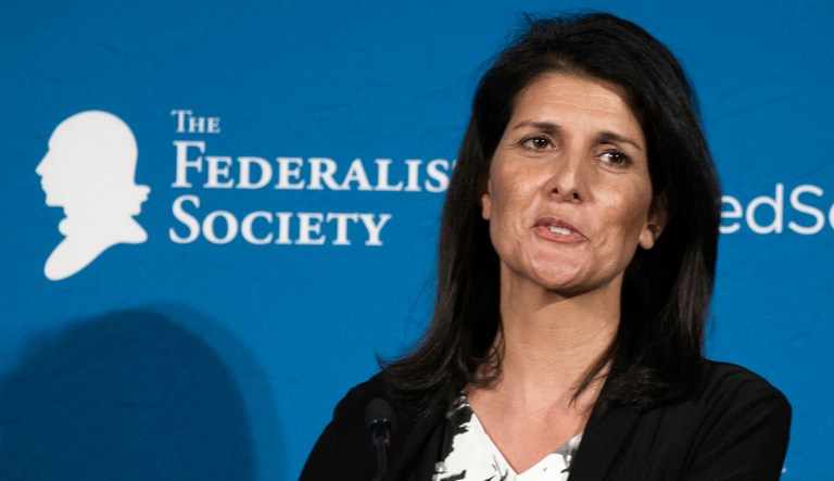 In this photo taken Nov. 18, 2016, South Carolina Gov. Nikki Haley speaks in Washington. President-elect Donald Trump choice for United Nations ambassador, Haley, has limited foreign policy experience. Thatâs in contrast to other U.N. ambassadors who had deep roots in international affairs at the time of their nominations. 