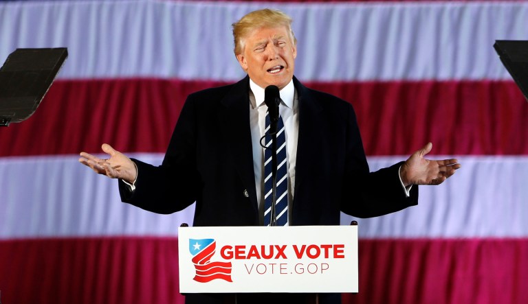President Trump speaks at an event in Louisiana.