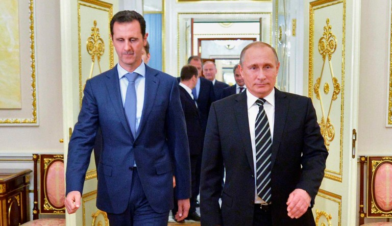 Syrian President Bashar Assad (left) and Russian President Vladimir Putin (right) are pictured.