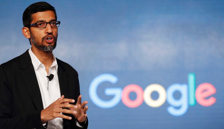In this Wednesday, Jan. 4, 2017, file photo, Google CEO Sundar Pichai speaks during a news conference on Google's collaboration with small scale local businesses in New Delhi.