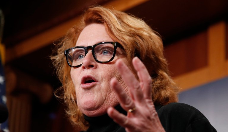 Sen. Heidi Heitkamp, D-N.D., speaks during a news conference on Capitol Hill in Washington, D.C.