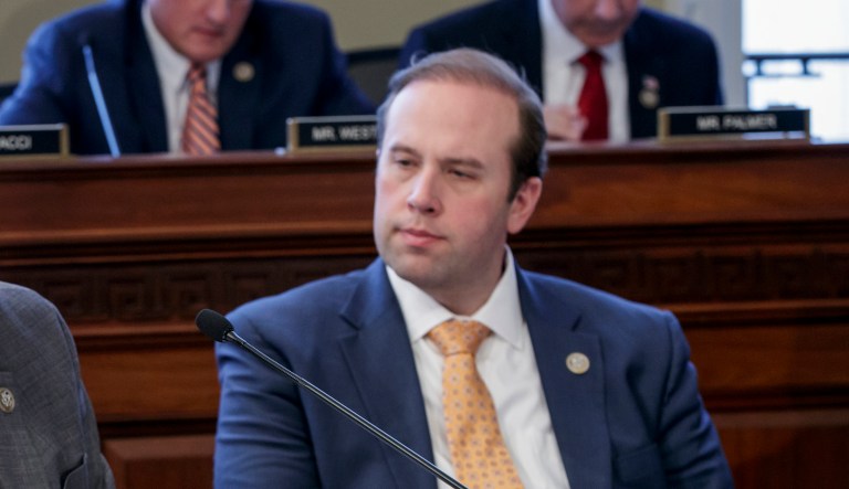 Rep. Jason Smith, R-Mo., works on the Republican healthcare bill in the House Budget Committee on Capitol Hill in Washington, Thursday, March, 16, 2017.