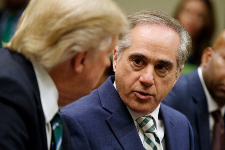 Veteran Affairs Secretary David Shulkin speaks to President Donald Trump during a meeting about veterans affairs, Friday, March 17, 2017, in the Roosevelt Room of the White House in Washington.