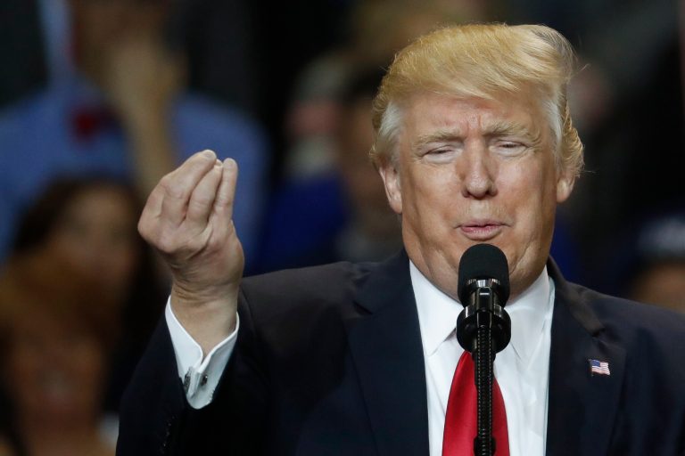 President Donald Trump speaks during a rally at the Kentucky Exposition Center, Monday, March 20, 2017, in Louisville, Ky. 