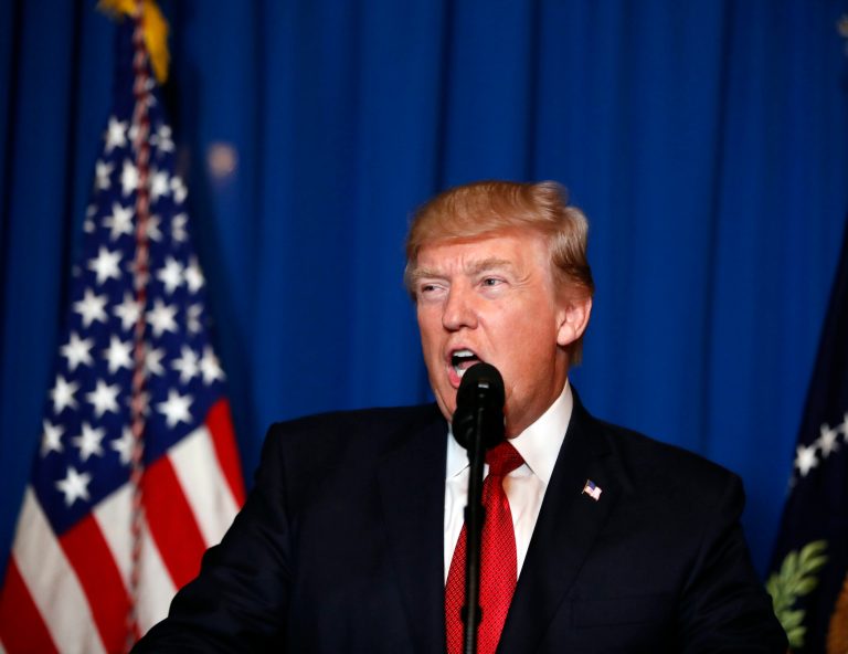 President Donald Trump speaks at Mar-a-Lago in Palm Beach, Fla., Thursday, April 6, 2017, after the U.S. fired a barrage of cruise missiles into Syria Thursday night in retaliation for this week's gruesome chemical weapons attack against civilians. 