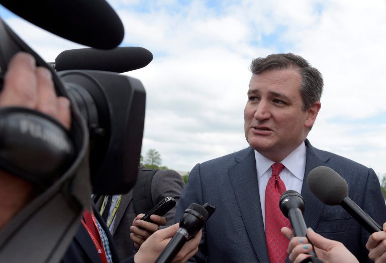 Sen. Ted Cruz, R-Texas, talks with reporters after returning to Capitol Hill in Washington, Wednesday, April 26, 2017, following a briefing at the White House on North Korea.