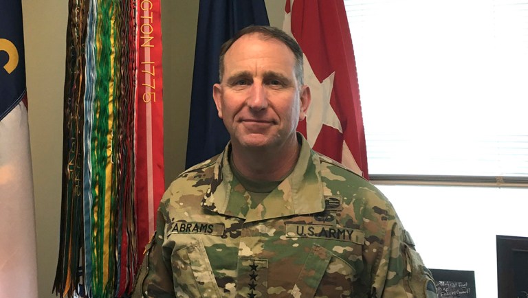 Gen. Robert Abrams, head of U.S. Army Forces Command, poses for a photo in his office at Fort Bragg, N.C.