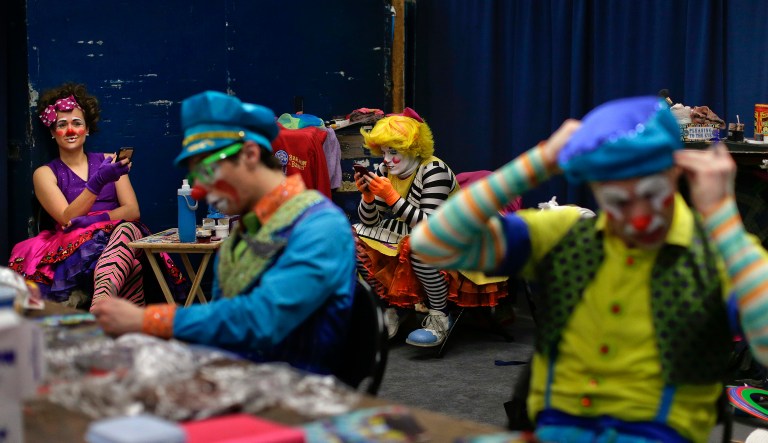 Ringling Bros. clowns take a break between acts in "Clown Alley," a private area backstage in Providence, R.I. Clown Alley is not just a place: the private area backstage where clowns get ready to perform. Itâs how the clowns refer to themselves, a mini-fraternity within the circus, and a microcosm of it.