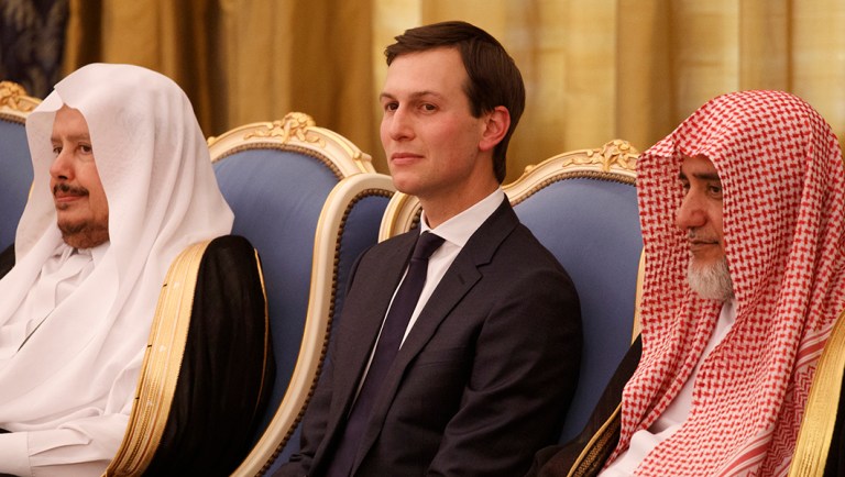 White House senior adviser Jared Kushner watches a ceremony at the Royal Court Palace.