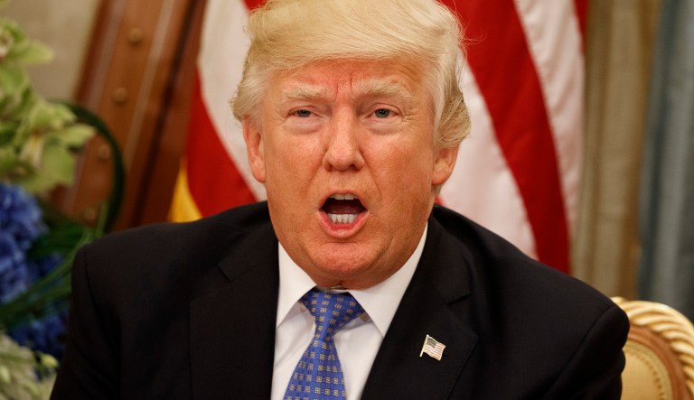 President Donald Trump speaks during a bilateral meeting with Kuwait's Emir Shaikh Sabah Al Ahmad Al Sabah, Sunday, May 21, 2017, in Riyadh.