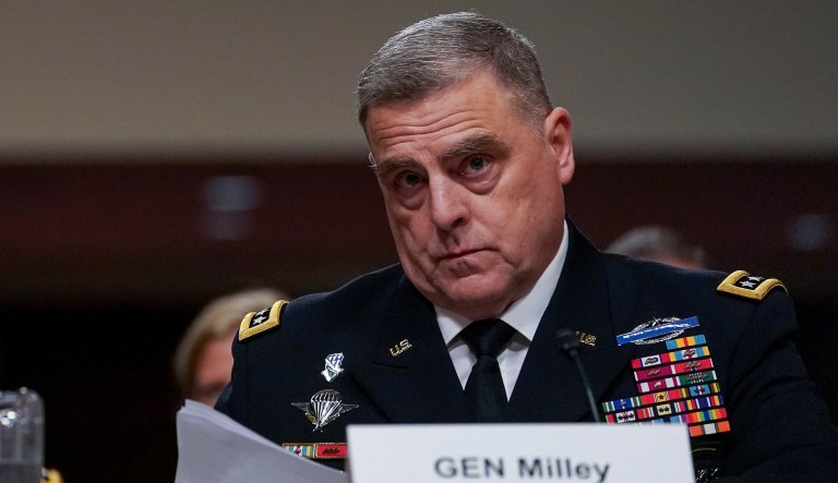 Army chief of staff Gen. Mark Milley listens to a question while testifying on Capitol Hill in Washington. 