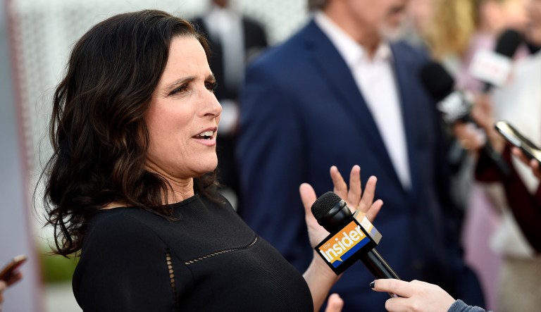 Julia Louis-Dreyfus, a cast member in the HBO series "Veep," is interviewed at an Emmy For Your Consideration event for the show at the Television Academy on May 25, 2017, in Los Angeles. 
