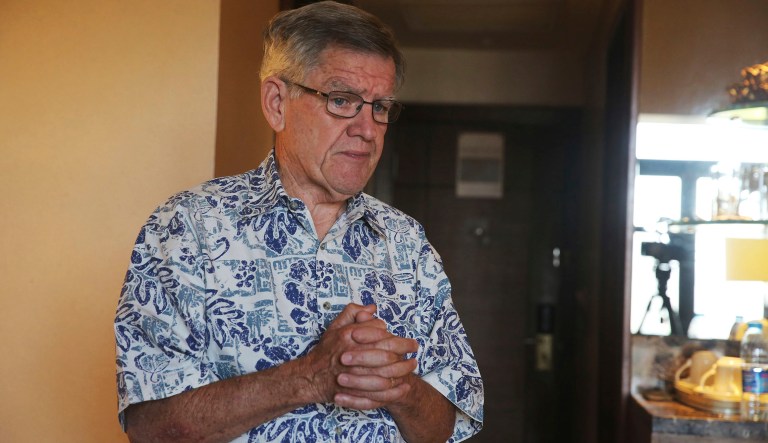 James Moriarty, 70, speaks during an interview about the death and trial of his son, fallen U.S. Green Beret 27-year-old Staff Sgt. James F. Moriarty, in Amman, Jordan on Wed. June 21, 2017. Both Brian McEnroe and James Moriarty, fathers of two of the three American soldiers who were shot dead at a Jordanian military base, are attending the latest hearing in the trial here of the Jordanian serviceman accused of killing them. The families have expressed outrage over the Jordanian government's initial claim that the three American Green Berets triggered the shooting by misconduct at the gate of the al-Jafr air base in southern Jordan. 