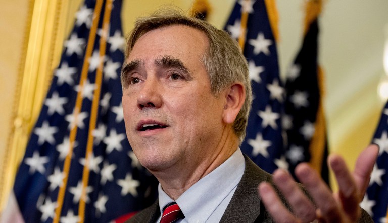 Sen. Jeff Merkley, D-Ore., speaks at an event.