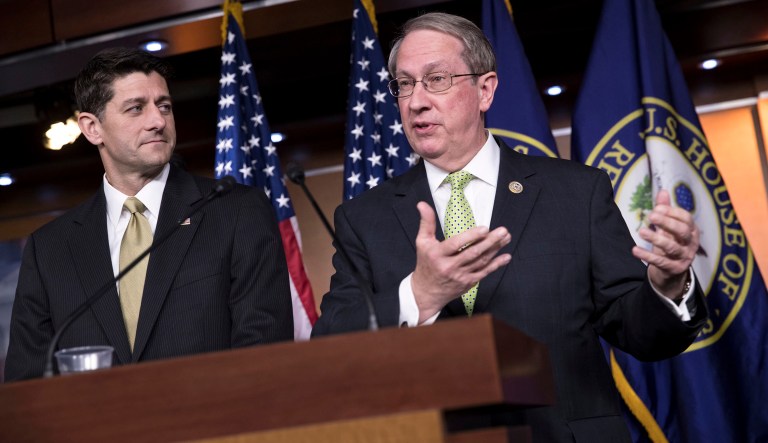 House Speaker Paul Ryan, R-Wis., left, is joined by House Judiciary Committee Chairman Bob Goodlatte, R-Va., right, as the Republican-led House pushes ahead on legislation to crack down on illegal immigration, during a news conference at the Capitol in Washington, Thursday, June 29, 2017. One bill would strip federal funds from "sanctuary" cities that shield residents from federal immigration authorities, while a separate bill would stiffen punishments on people who re-enter the U.S. Illegally.