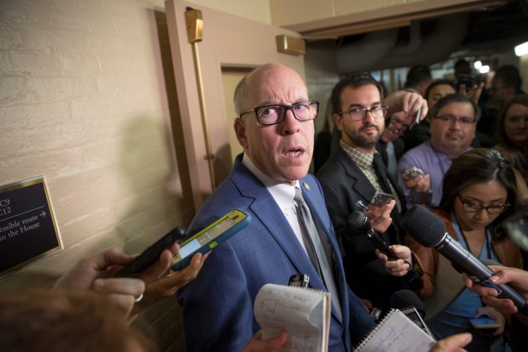 House Energy and Commerce Committee Chairman Rep. Greg Walden, R-Ore., a key steward of the House Republican health care bill, is surrounded by reporters on Capitol Hill in Washington, Friday, July 28, 2017, after the GOP's long-promised legislation to repeal and replace "Obamacare" failed in the Senate.