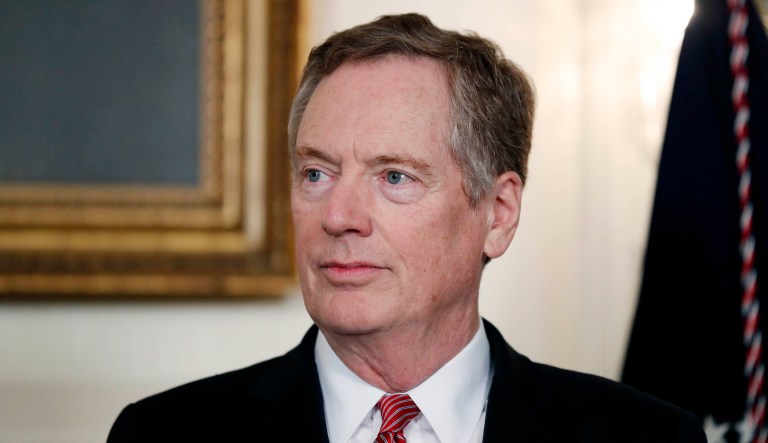 U.S. Ambassador to China Robert Lighthizer stands in the Diplomatic Reception Room of the White House in Washington, D.C.