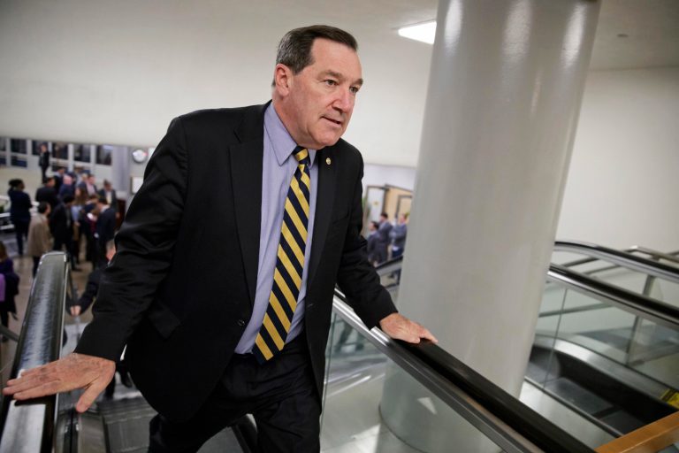 FILE - In this Friday, April 7, 2017, file photo, Sen. Joe Donnelly, D-Ind., arrives for the confirmation vote for President Donald Trump's high court nominee, Neil Gorsuch, on Capitol Hill in Washington. Donnelly, who is considered one of the most vulnerable Democrats up for re-election in 2018, is set to formally launch his campaign on Monday, Aug. 21, as he beings a weeklong tour around the state.