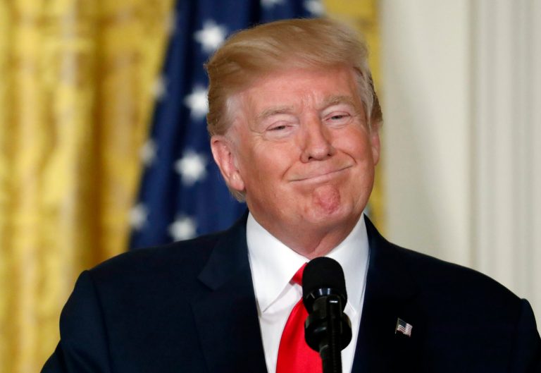 President Donald Trump smiles during a joint news conference with Finnish President Sauli Niinisto in the East Room of the White House, Monday, Aug. 28, 2017, in Washington.