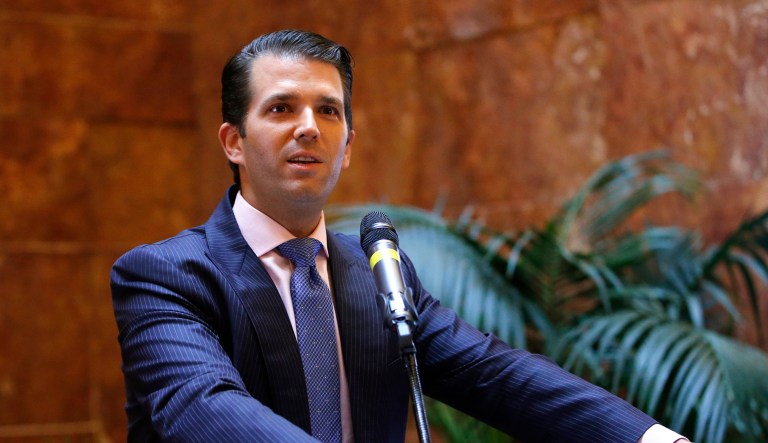Donald Trump Jr. talks during an event.