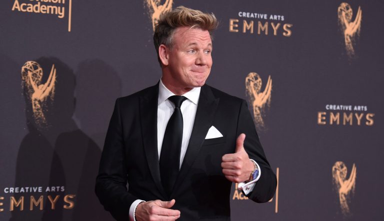 Gordon Ramsey arrives at night one of the Creative Arts Emmy Awards at the Microsoft Theater on Saturday, Sept. 9, 2017, in Los Angeles.
