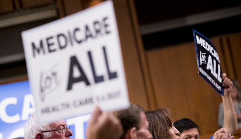 Sen. Bernie Sanders, I-Vt., pauses as he and other Democratic senators hold a news conference on Capitol Hill on Sept. 13, 2017, to unveil their "Medicare for All" legislation to reform healthcare.