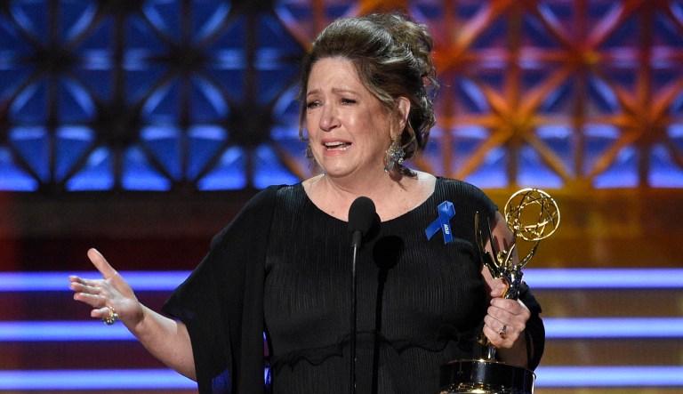 Ann Dowd accepts the award for outstanding supporting actress in a drama series for "The Handmaid's Tale" at the 69th Primetime Emmy Awards in 2017.