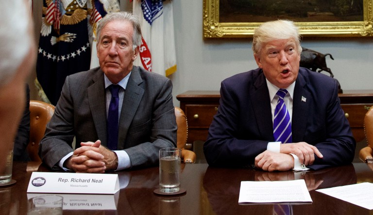 Rep. Richard Neal and President Trump are seen.