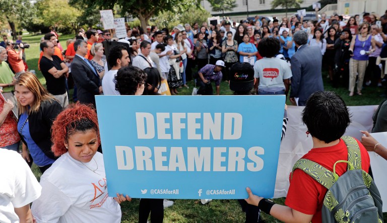 Immigrant rights supporters gather at the U.S. Capitol in Washington. 