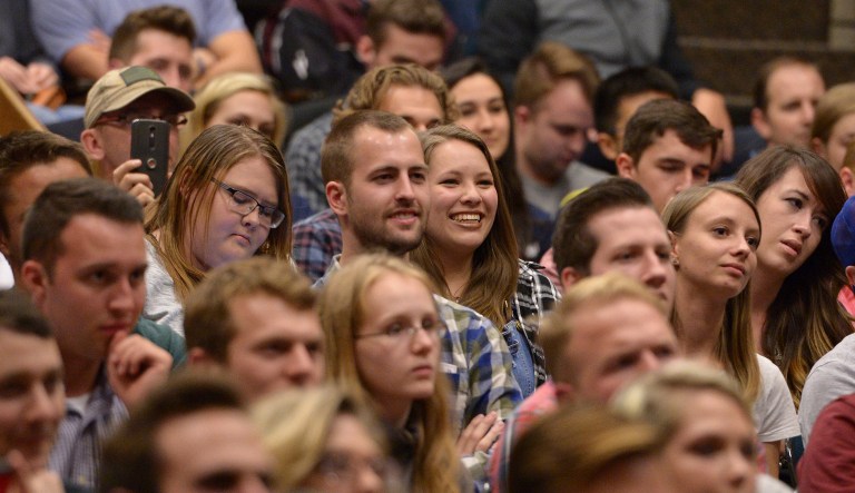 Conservative commentator Ben Shapiro, editor-in-chief of the Daily Wire and former editor-at-large of Breitbart News, addresses the student group Young Americans for Freedom at the University of Utah's Social and Behavioral Sciences Lecture Hall, Wednesday, Sept. 27, 2017.