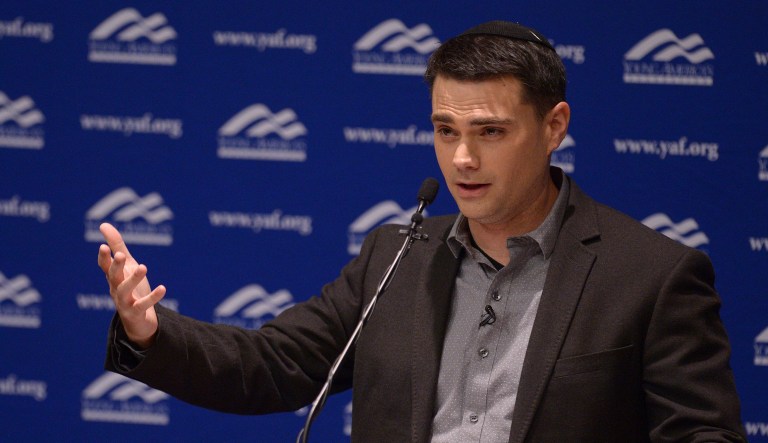 Controversial conservative commentator Ben Shapiro, editor-in-chief of the Daily Wire and former editor-at-large of Breitbart News, addresses the student group Young Americans for Freedom at the University of Utah on Sept. 27, 2017, in Salt Lake City.