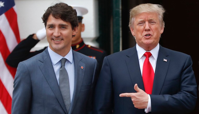 President Trump welcomes Canadian Prime Minister Justin Trudeau to the White House in Washington, Oct. 11, 2017.