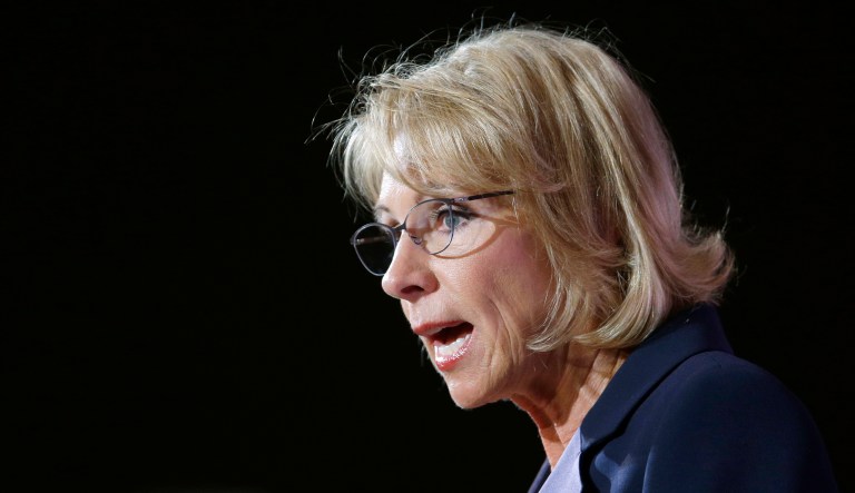 Education Secretary Betsy DeVos speaks during an event.