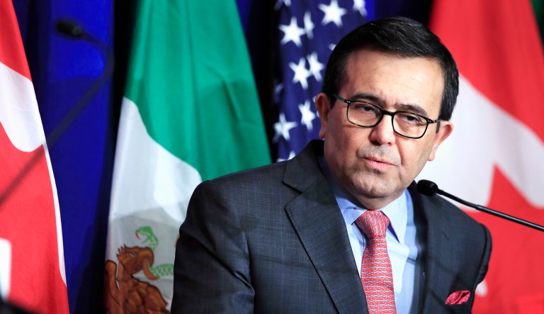 Mexico's Secretary of Economy Ildefonso Guajardo Villarreal speaks during the conclusion of the fourth round of negotiations for a new North American Free Trade Agreement in Washington in 2017.