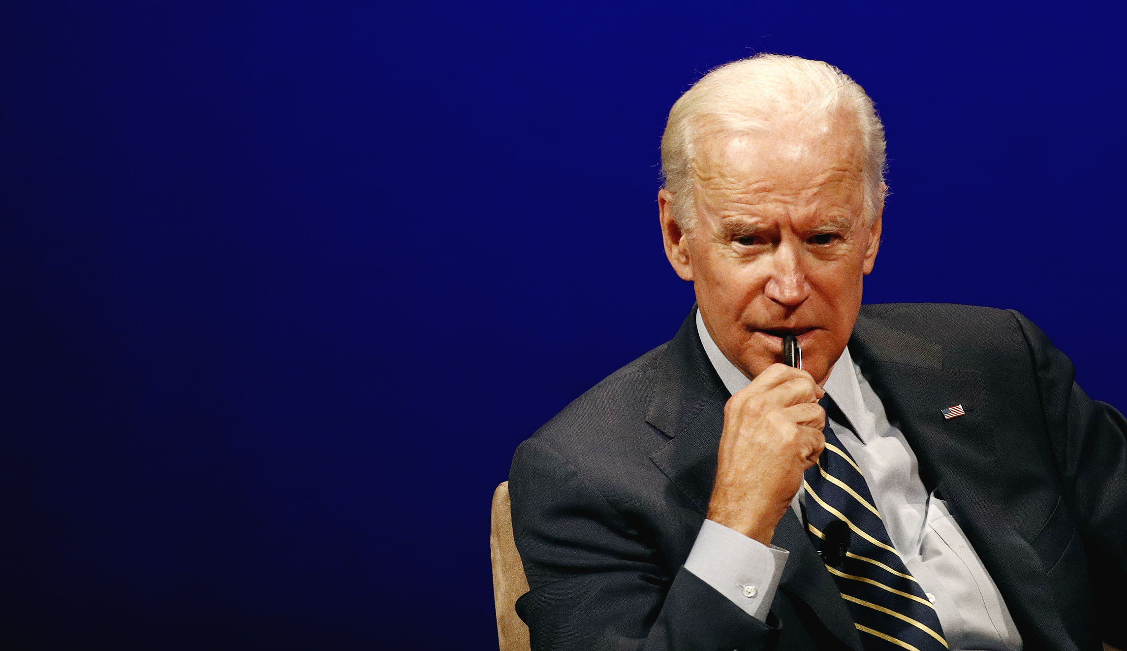 Former Vice President Joe Biden participates in a discussion at the University of Delaware in Newark, Del.