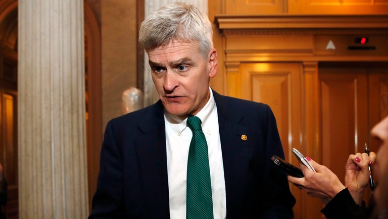 Sen. Bill Cassidy, R-La., speaks to reporters.